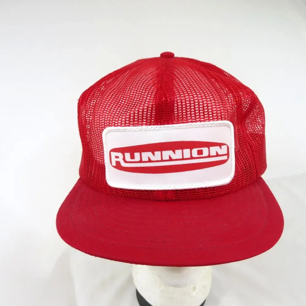 Runnion Trucker Hat Louisville Mfg Cap Red White Made in USA Mesh Snapback 1980s
